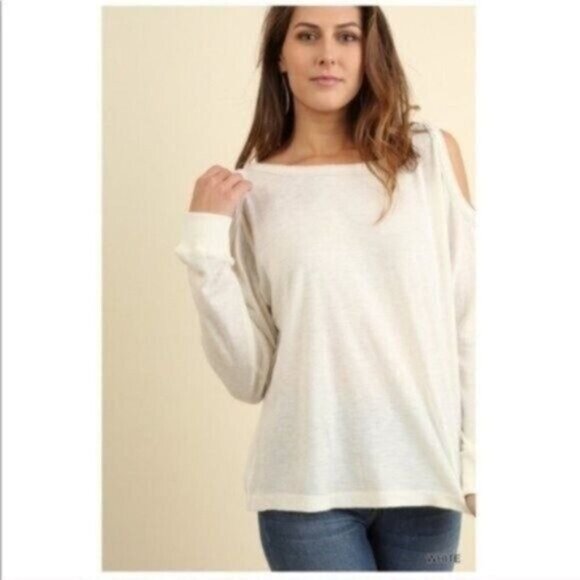 Umgee Cold Shoulder Casual Top Long Sleeve Women Size Small Boatneck Shirt - Picture 2 of 5